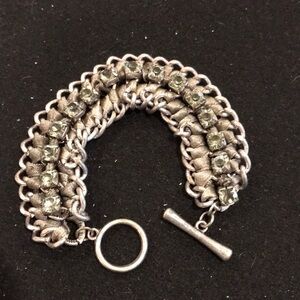 Chunky Y2K Vintage Silver chain and weave bracelet with toggle clasp